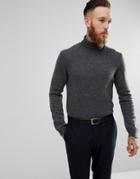 Asos Lambswool Roll Neck Sweater In Charcoal - Gray