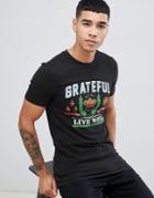 Asos Design Muscle Fit T-shirt With Grateful Emblem Print With Wash - Black