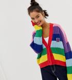 Lazy Oaf Relaxed Cardigan In Rainbow Knit - Multi