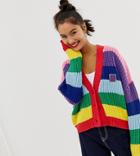 Lazy Oaf Relaxed Cardigan In Rainbow Knit - Multi