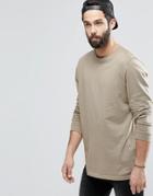 Asos Relaxed Longline Long Sleeve T-shirt In Beige - Beige