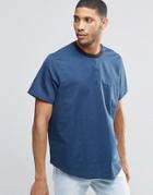 Asos Woven T-shirt In Navy With Contrast Rib - Navy