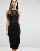 Asos Lace Top Scuba Skirt Midi Dress With Strapping Detail - Black