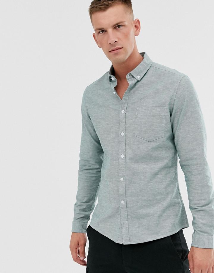 Asos Design Casual Slim Oxford Shirt In Pine Green