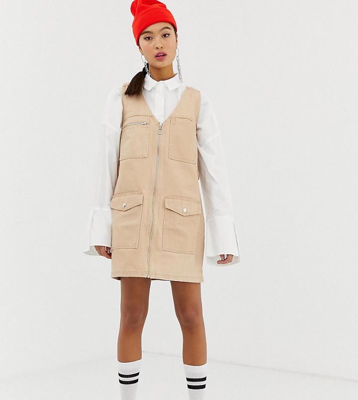 Collusion Denim Utility Mini Dress In Sand
