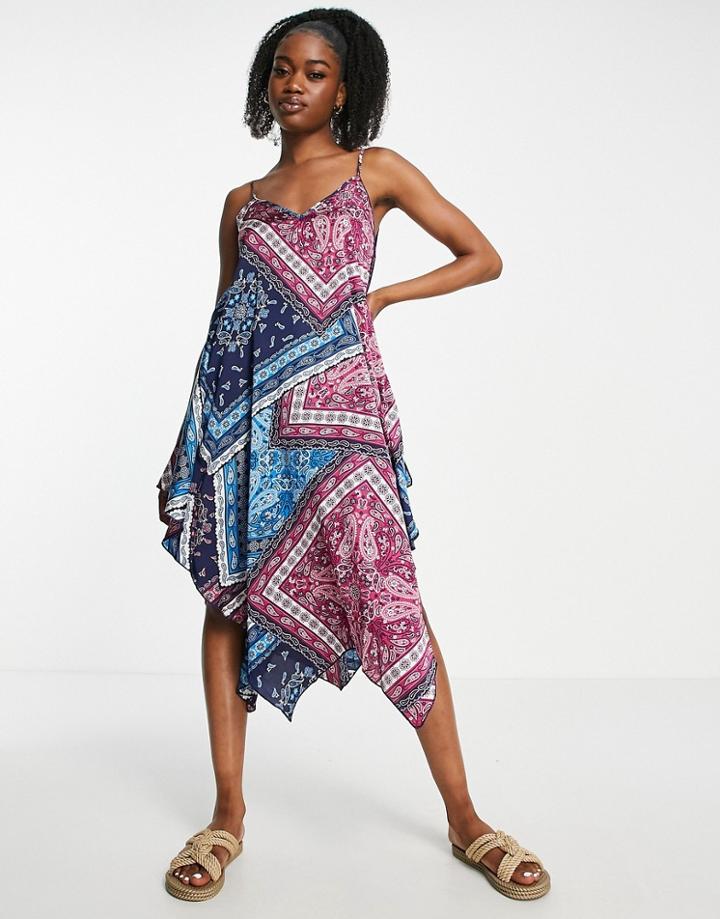 Qed London Asymmetric Hem Trapeze Dress In Paisley Print-multi