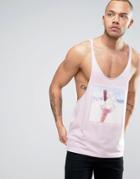 Asos Extreme Racer Back Tank With Raw Edge And Ice Cream Photo - Pink