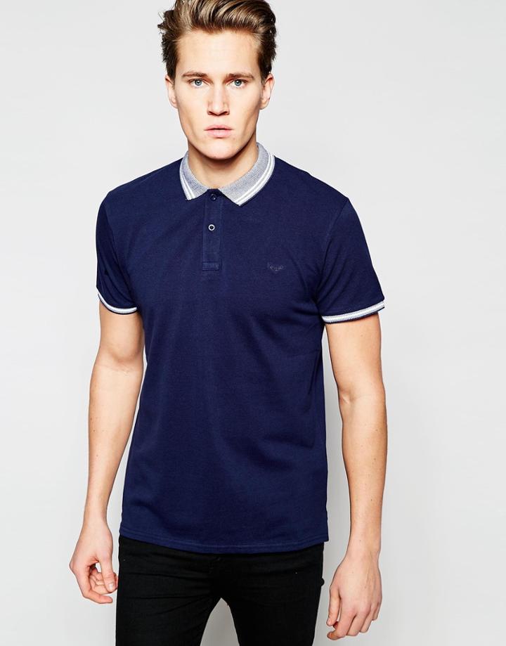 Threadbare Plain Logo Polo Shirt - Navy