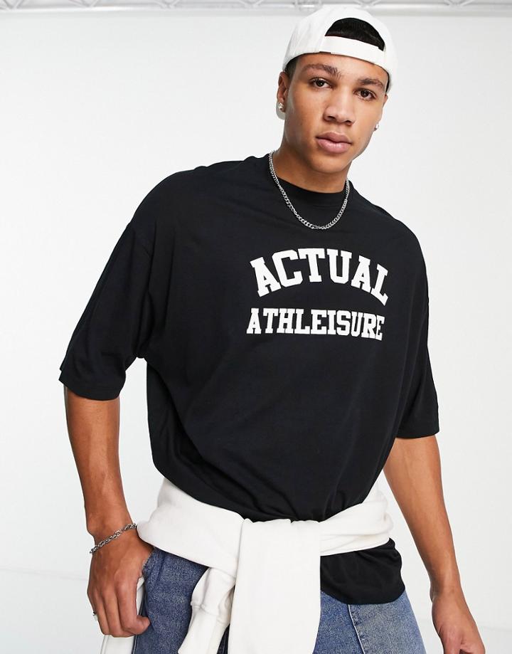 Asos Actual Athleisure Oversized T-shirt With Front Logo Print In Black