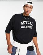 Asos Actual Athleisure Oversized T-shirt With Front Logo Print In Black