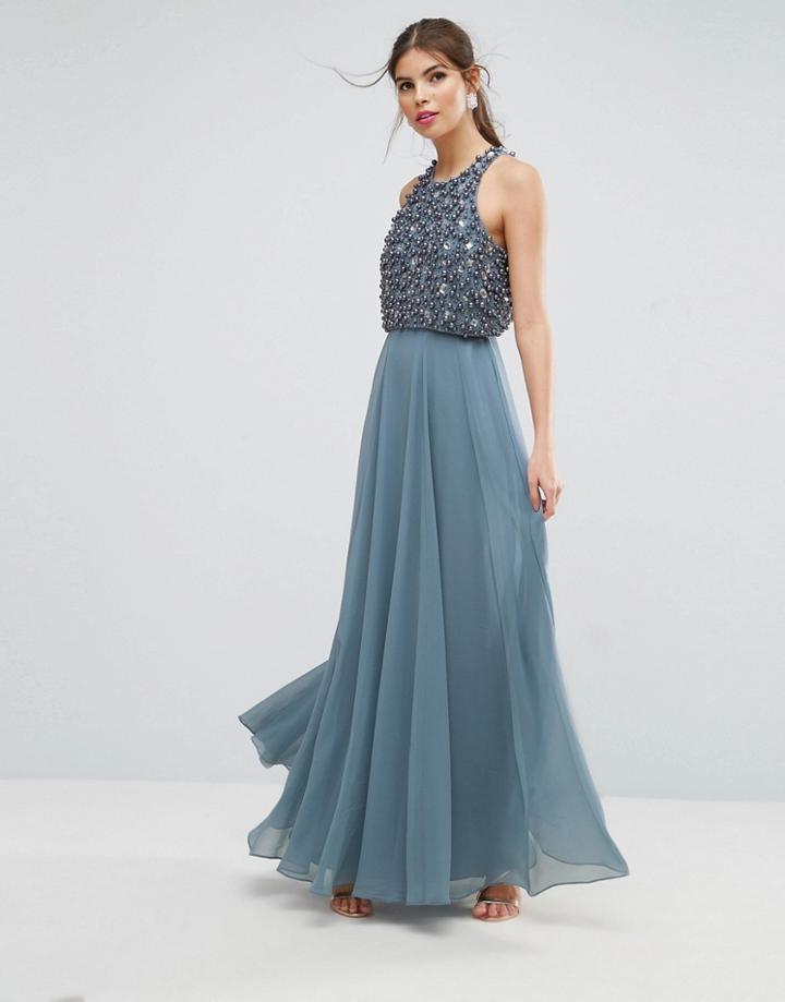 Asos Pearl Crop Top Maxi Dress - Multi