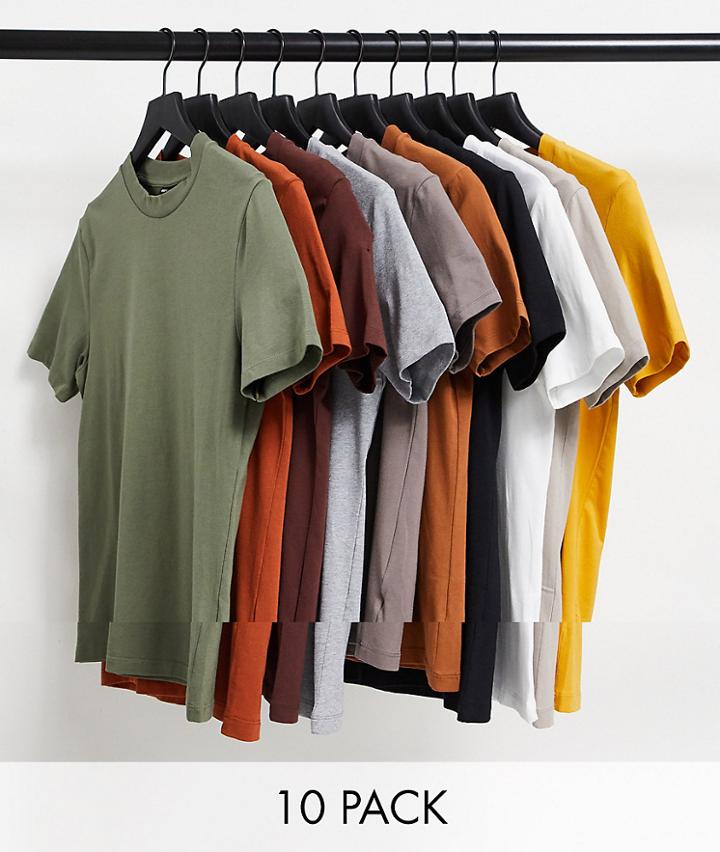 Asos Design 10-pack Organic Cotton Blend Muscle Fit T-shirts-multi