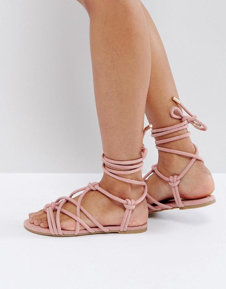 Asos Factor Tie Leg Flat Sandals - Pink