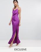 Fame And Partners Straight Gown With Button Detailing - Purple