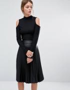 New Look Cold Shoulder Mini Rib Turtleneck - Black