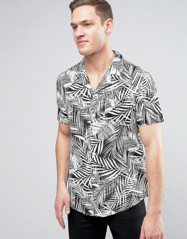 New Look Regular Fit Shirt In Palm Print - White