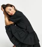 Reclaimed Vintage Inspired Mini Smock Dress With Ruffle Hem In Poplin-black