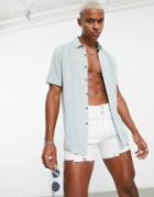Asos Design Regular Viscose Shirt In Light Teal Green
