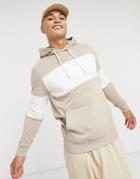 New Look Central Block Piped Overhead Hoodie In Stone-neutral
