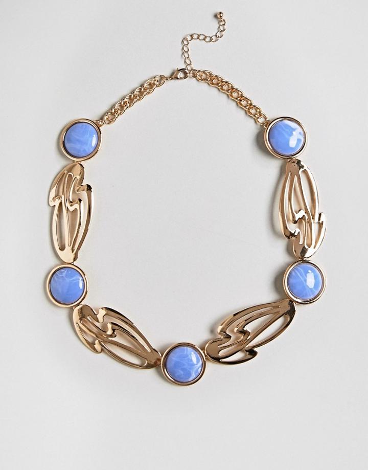 Asos Statement Abstract Cut Out Stone Detail Necklace - Gold