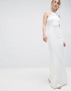 Little Mistress Racer Neck Maxi Dress With Embellished Detail And Open Back-white