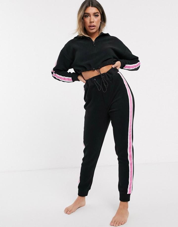 Asos Design Lounge Microfleece Hoodie With Toggles & Highwaisted Legging Set-black