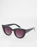 Asos Flat Top Cat Eye Sunglasses With Metal Nose Insert - Black