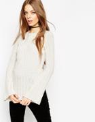 Asos Knitted Tunic In Rib With Flared Sleeve - Cream