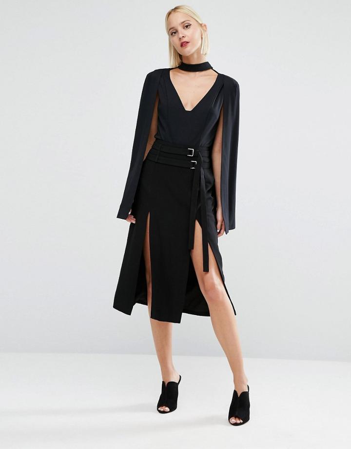Lavish Alice Double Split Midi Skirt - Black