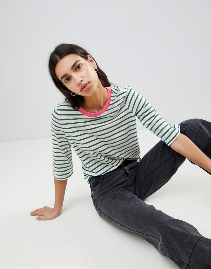Esprit Contrast Neck Stripe Top - Multi