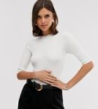 Stradivarius 3/4 Sleeve Ribbed Sweater In White