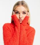 Collusion Knitted Textured Zip Through Collared Cardigan In Red