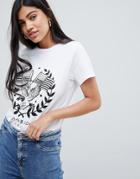 Asos Design T-shirt With Eagle And Crest Print - White