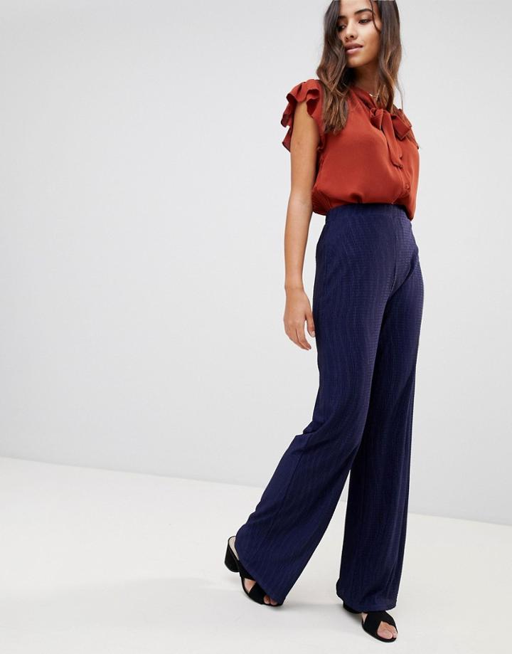 Love Textured Wide Leg Pants - Navy