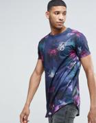 Siksilk Floral T-shirt With Curved Hem - Navy