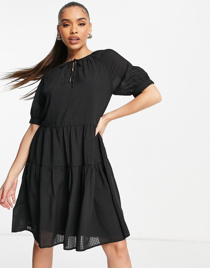 Na-kd Ruffle V Neck Mini Dress In Black