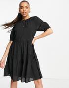 Na-kd Ruffle V Neck Mini Dress In Black