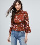 Parisian Tall High Neck Floral Printed Blouse - Red
