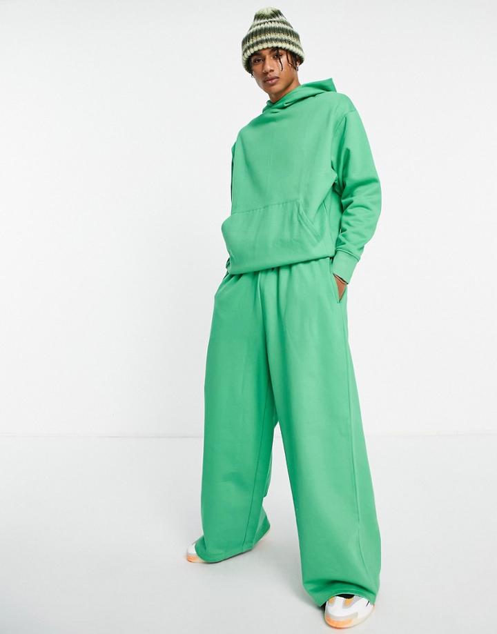 Asos Design Heavyweight Oversized Wide Leg Sweatpants In Emerald Green - Part Of A Set