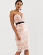 Rare London Sequin Fringe Midi Dress With Sweetheart Neckline In Pink - Pink