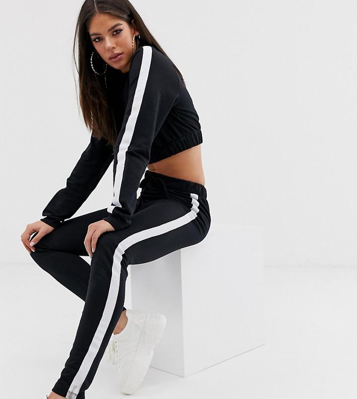 Asos Design Tall Lounge Stripe Crop Sweat & Jogger Set - Black