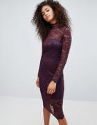 Ganni Flynn Lace Long Sleeved Midi Dress - Navy