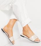 Glamorous Wide Fit Woven Flat Slides In White