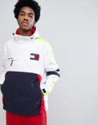 Tommy Jeans 90s Sailing Capsule Overhead Hooded Sailing Jacket In White/navy/red - White