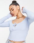 Na-kd X Pamela Ribbed Top With Tie Front In Dusty Blue