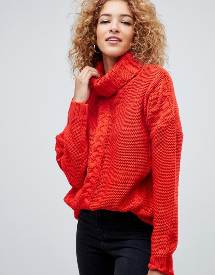 Missguided High Neck Cable Sweater - Red