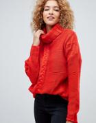 Missguided High Neck Cable Sweater - Red