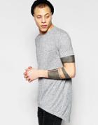 Asos Super Longline T-shirt With Scoop Back Hem In Linen Mix Fabric - Gray