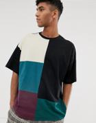 Asos Design Organic Oversized T-shirt With Grid Color Block In Black