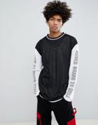 Granted Mesh Long Sleeve T-shirt With Sleeve Print In Black - Black